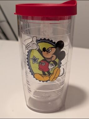 Disney Clear Tumbler with Red Lid and Mickey Patch